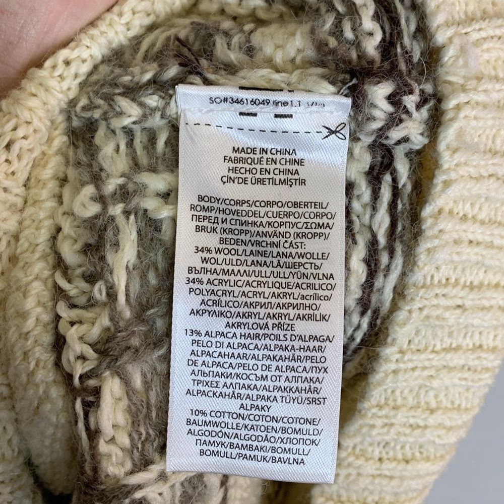 Polo Ralph Lauren Ivory Taupe Nordic Southwestern Wool V-Neck Cardigan Size L - Picture 9 of 14